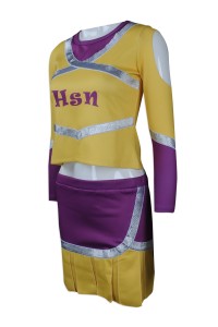 CH171 來樣訂做長袖套裝啦啦隊服 自製啦啦隊服款式 設計露臍 女款 印銀 效果 啦啦隊服生產商